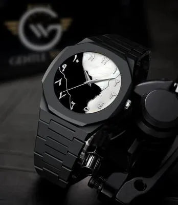 Men's Carbon Fiber Watch Black Marble Dial Chronograph ⌚