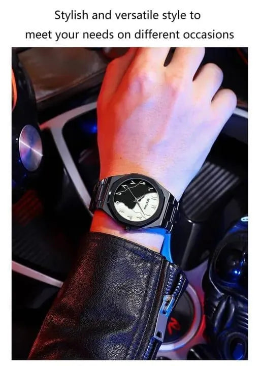 Men's Carbon Fiber Watch Black Marble Dial Chronograph ⌚