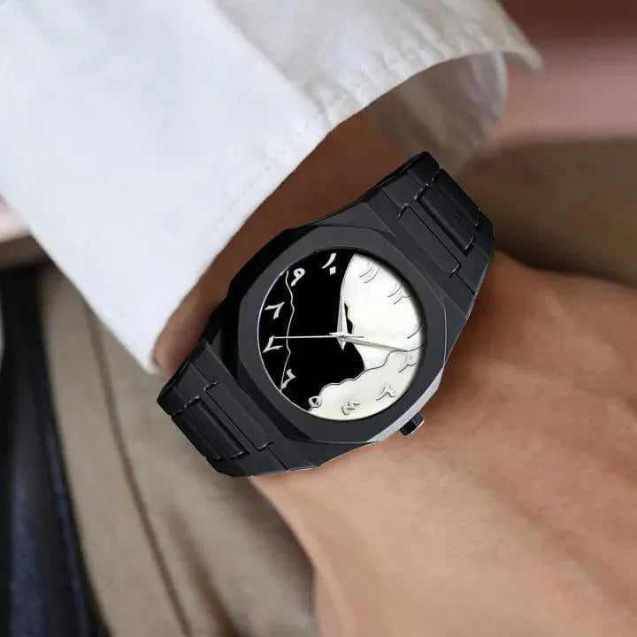 Men's Carbon Fiber Watch Black Marble Dial Chronograph ⌚
